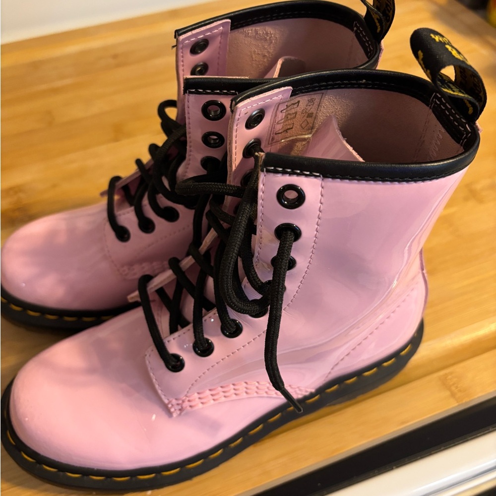 Dr. Martens Pink Leather Boots with Black Accents